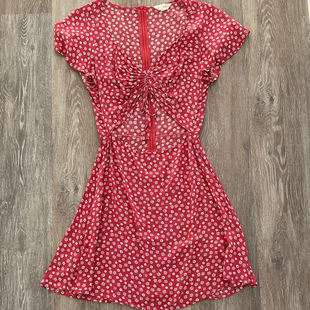 La Hearts Red Floral Mini Dress